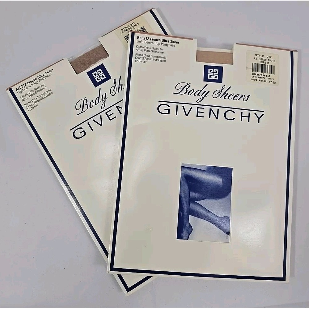 (2) GIVENCHY Pantyhose French‎ Ultra Sheer Light Control Top Sz B Le Beige 212